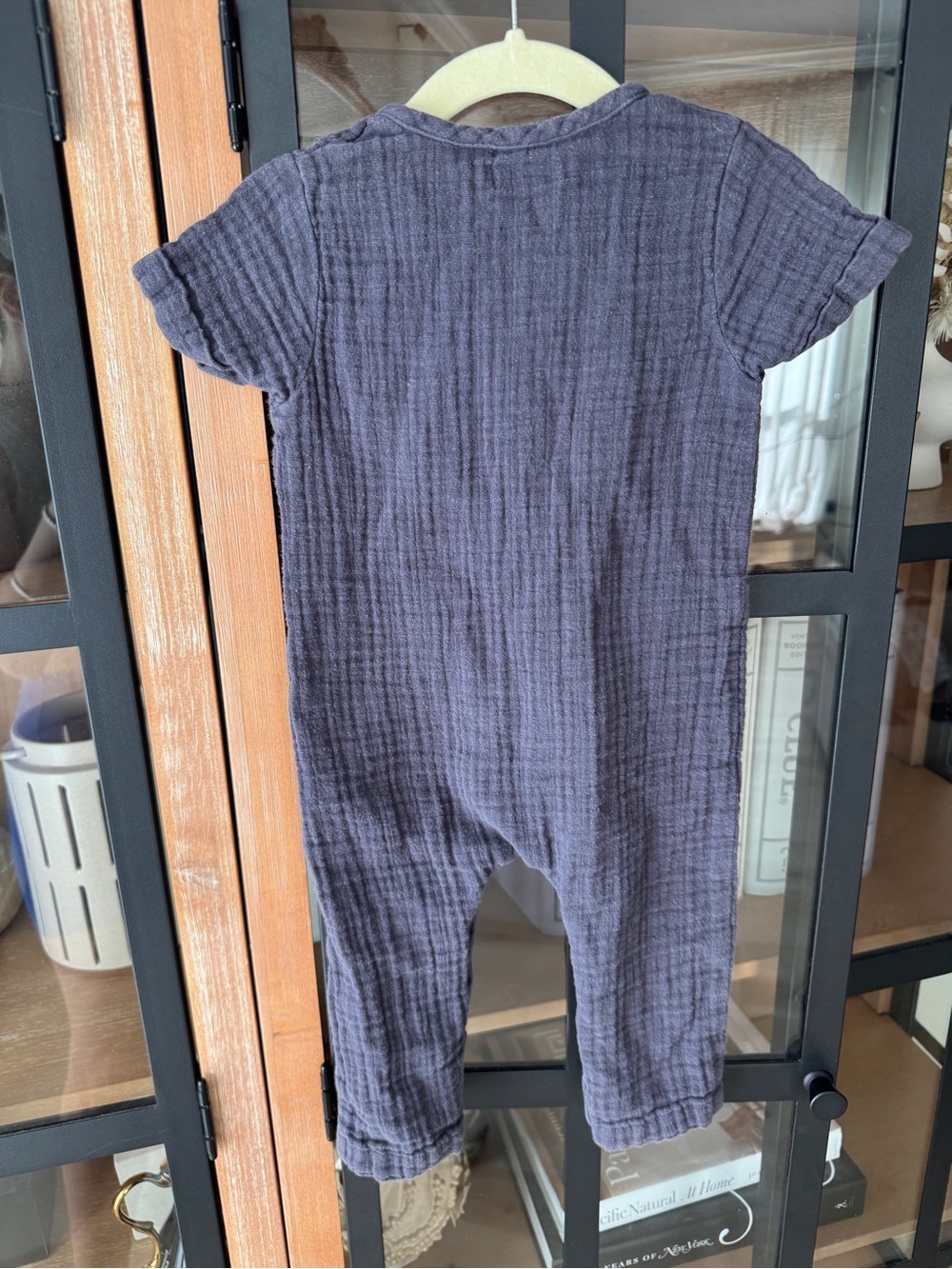 Jamie Kay muslin romper Ryan Button-Front One-Piece Charcoal cotton juniper baby - Picture 5 of 6